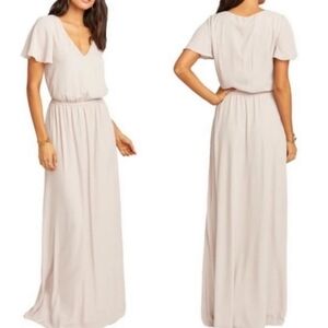Show Me Your Mumu Michelle Flutter Bridesmaids Dress in Beige Neutral Maxi Large